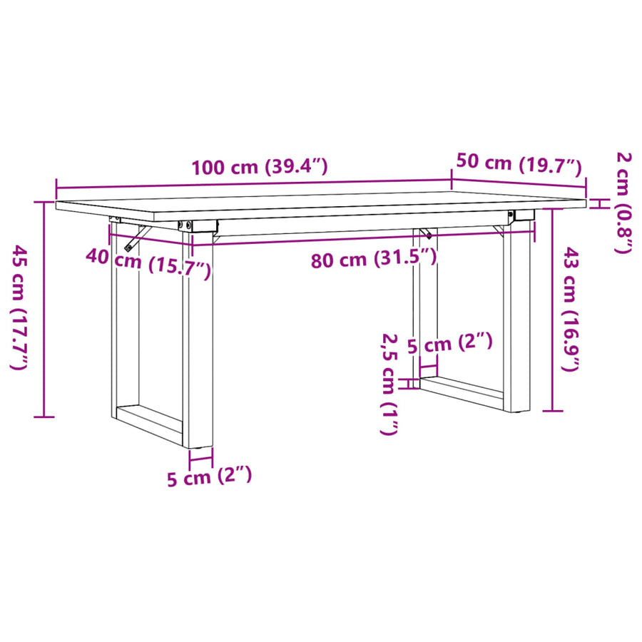 Salontafel O-frame 100x50x45 cm massief grenenhout en gietijzer