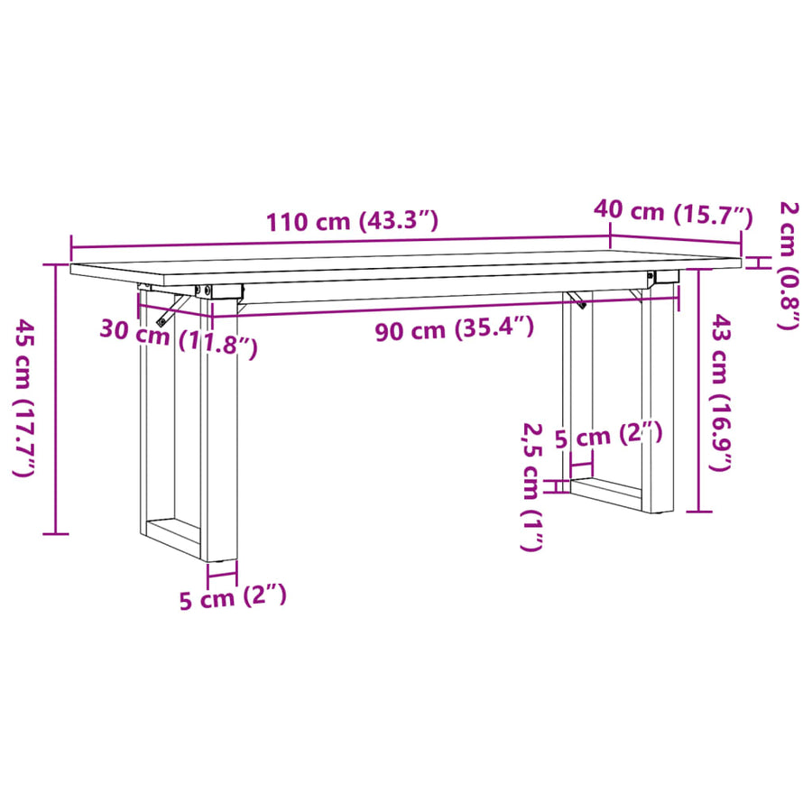 Salontafel O-frame 110x40x45 cm massief grenenhout en gietijzer