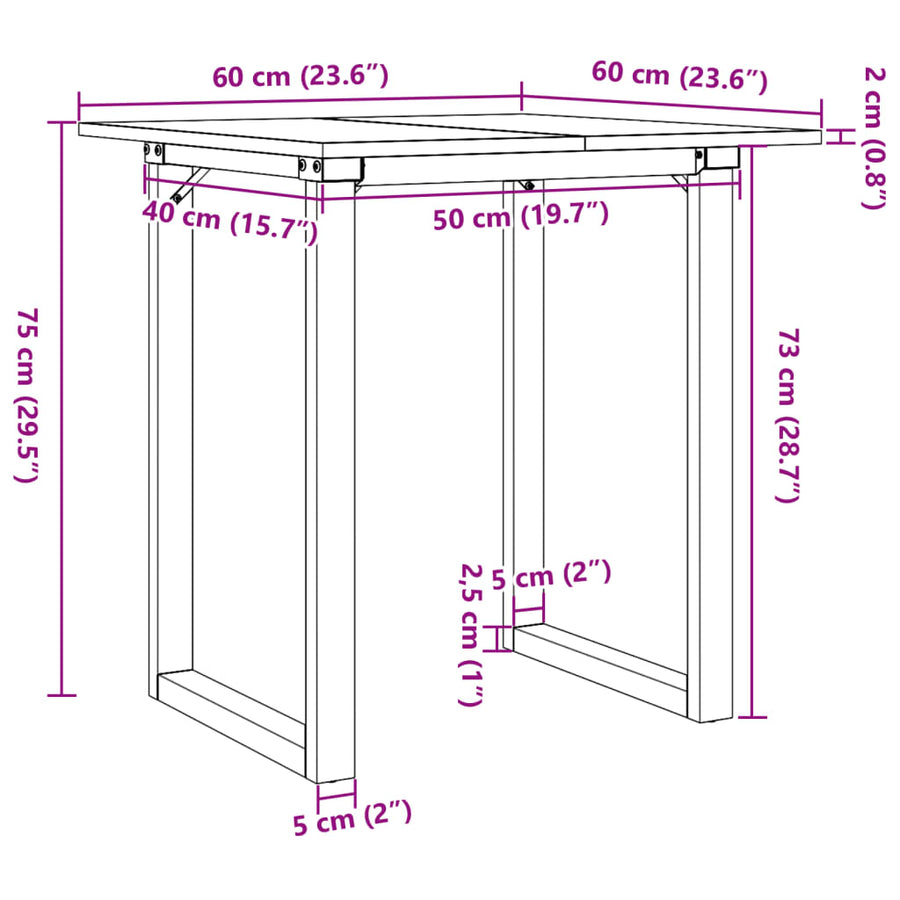 Eettafel O-frame 60x60x75 cm massief grenenhout en gietijzer