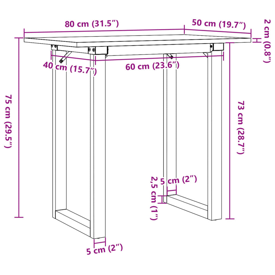 Eettafel O-frame 80x50x75 cm massief grenenhout en gietijzer