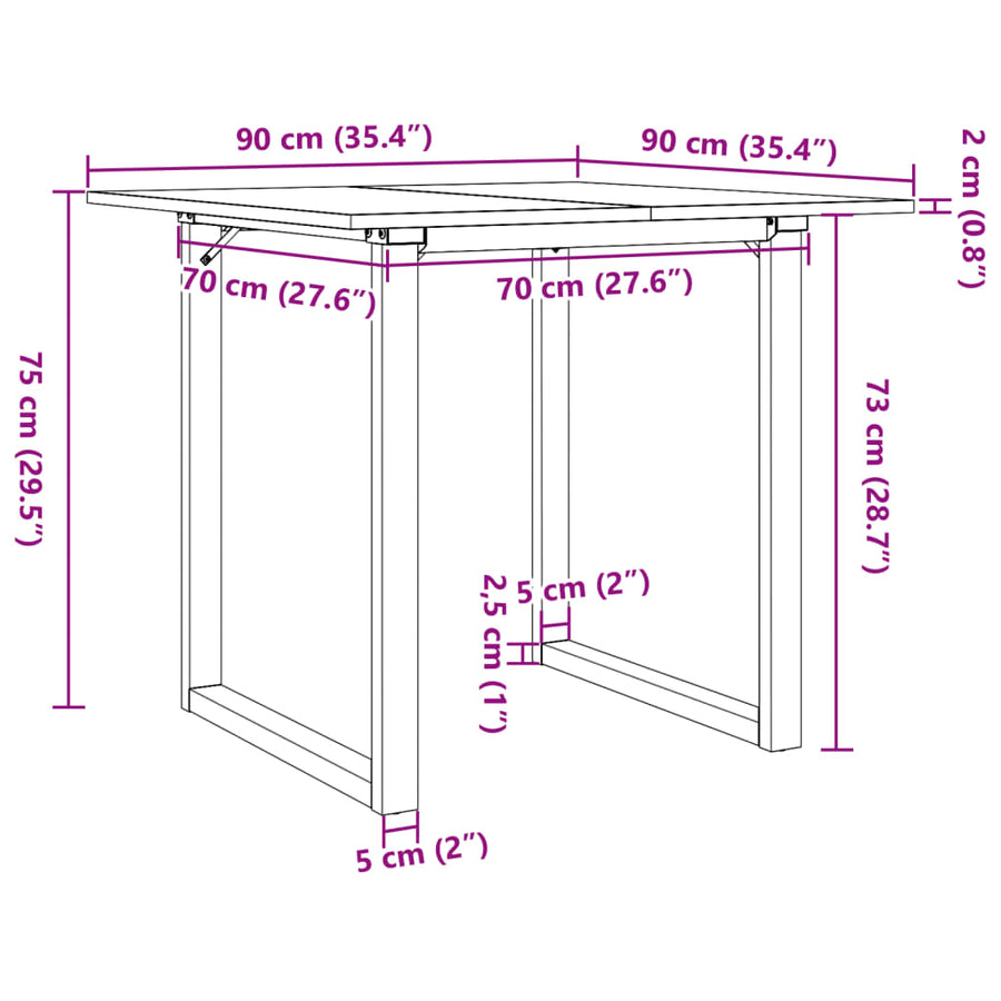 Eettafel O-frame 90x90x75 cm massief grenenhout en gietijzer