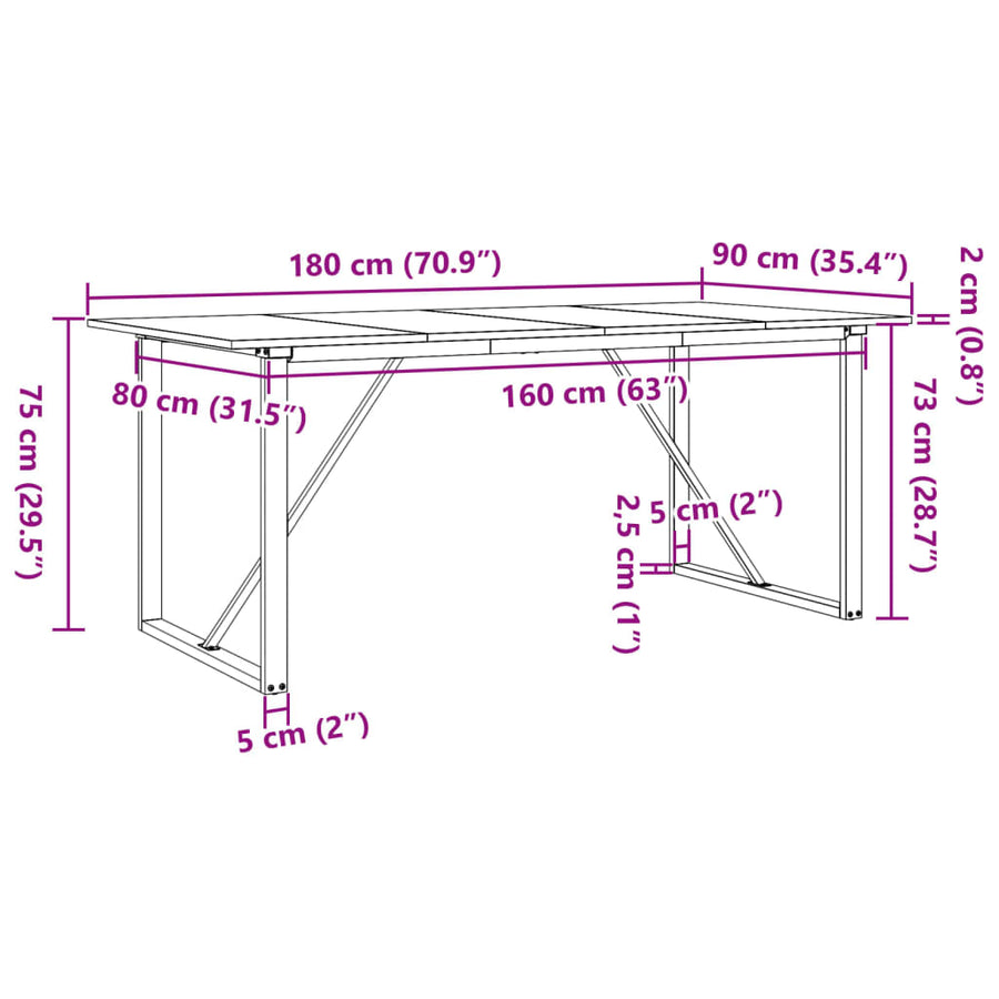 Eettafel O-frame 180x90x75 cm massief grenenhout en gietijzer