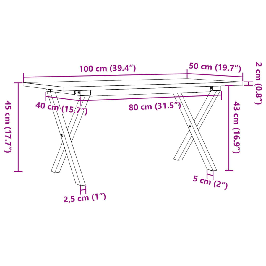 Salontafel X-frame 100x50x45 cm massief grenenhout en gietijzer