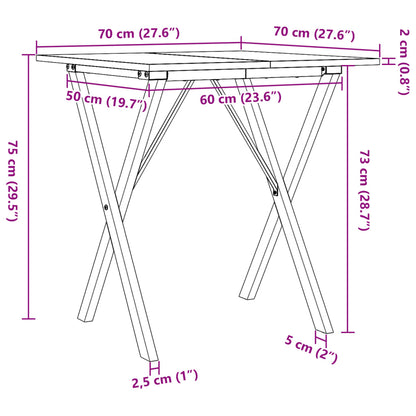 Eettafel X-frame 70x70x75 cm massief grenenhout en staal