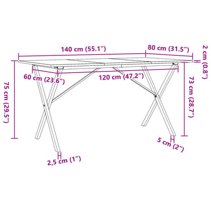 Eettafel X-frame 140x80x75 cm massief grenenhout en gietijzer