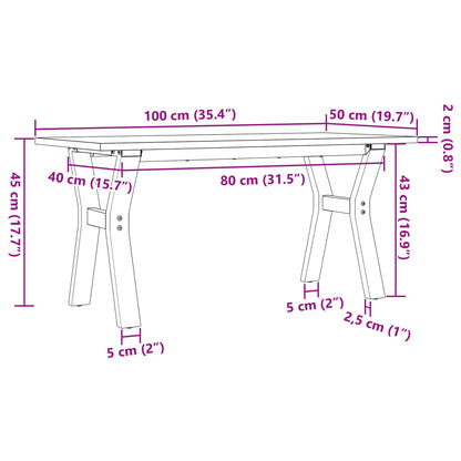 Salontafel Y-frame 100x50x45 cm massief grenenhout en gietijzer