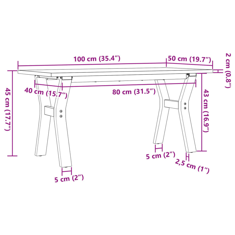Salontafel Y-frame 100x50x45 cm massief grenenhout en gietijzer