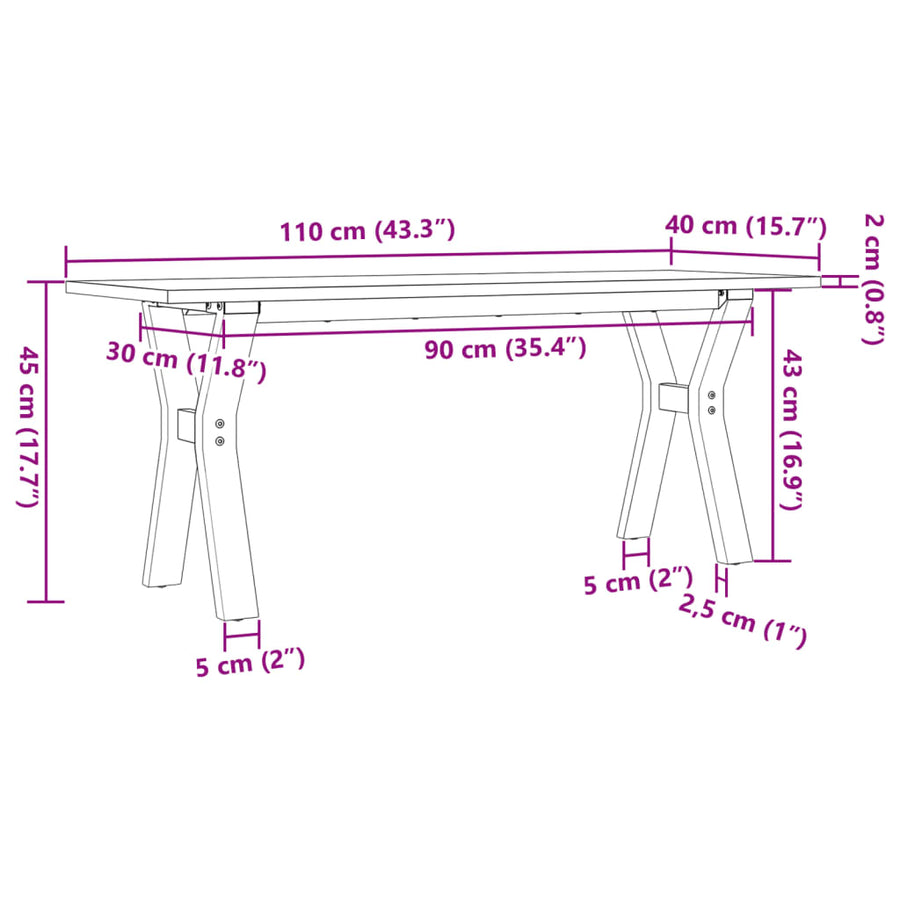 Salontafel Y-frame 110x40x45 cm massief grenenhout en gietijzer