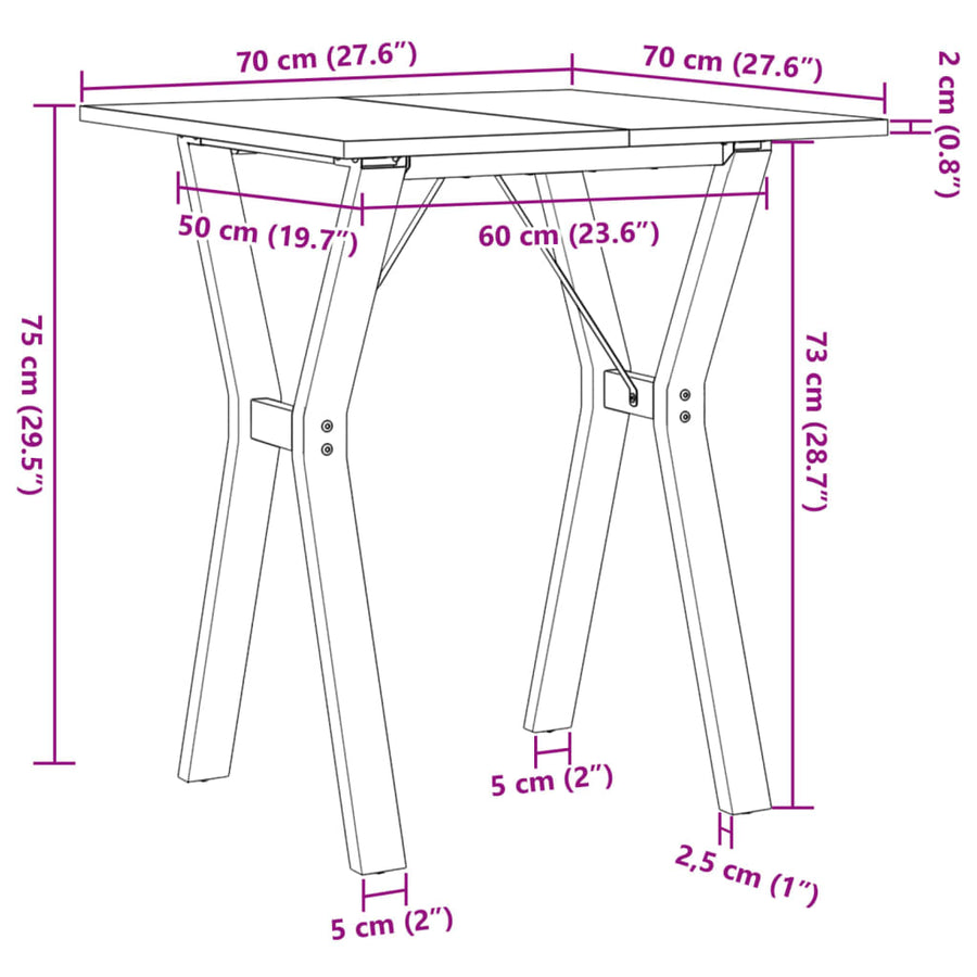 Eettafel Y-frame 70x70x75 cm massief grenenhout en staal