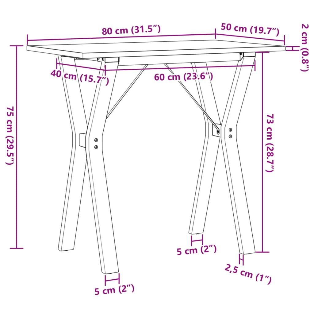 Eettafel Y-frame 80x50x75 cm massief grenenhout en gietijzer