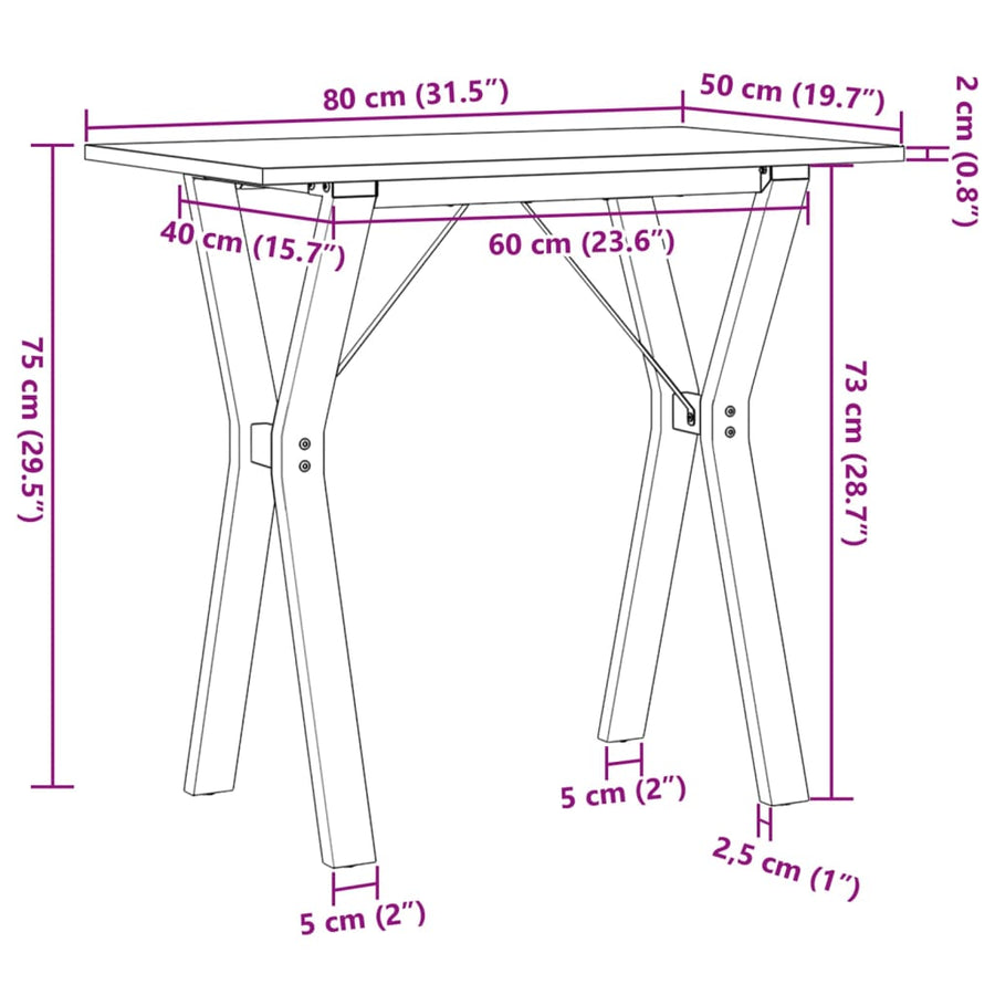 Eettafel Y-frame 80x50x75 cm massief grenenhout en gietijzer