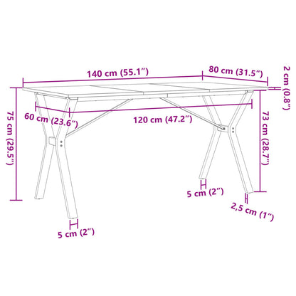 Eettafel Y-frame 140x80x75 cm massief grenenhout en gietijzer