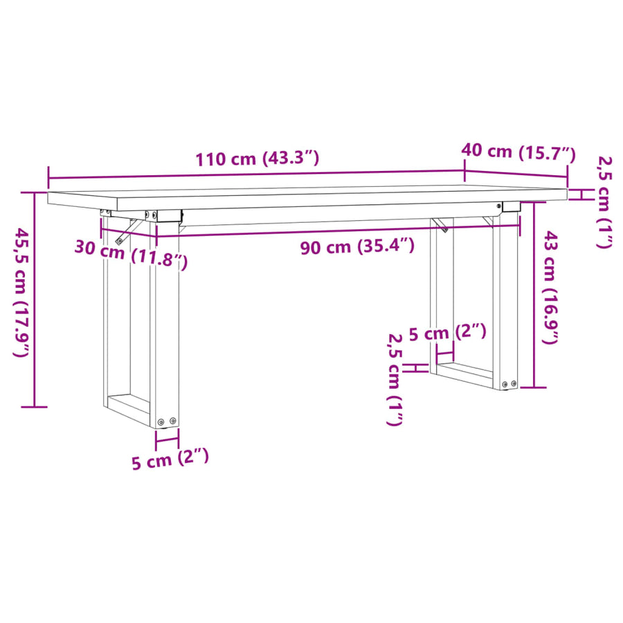 Salontafel O-frame 110x40x45,5 cm grenenhout en gietijzer