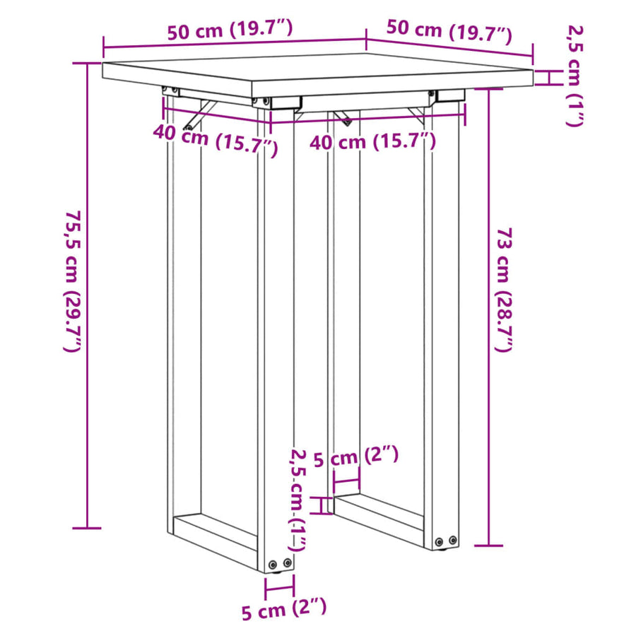 Eettafel O-frame 50x50x75,5 cm massief grenenhout en gietijzer