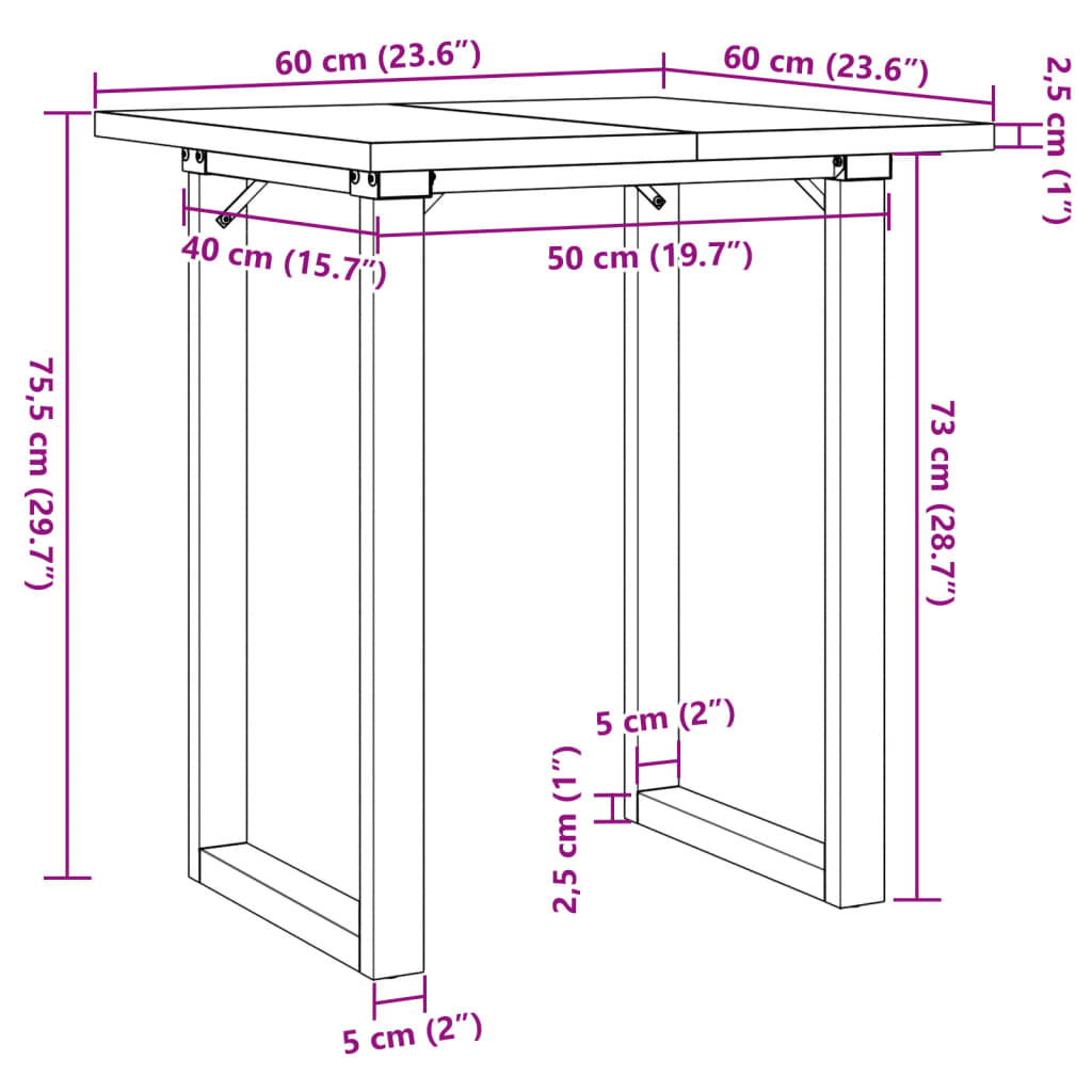 Eettafel O-frame 60x60x75,5 cm massief grenenhout en staal
