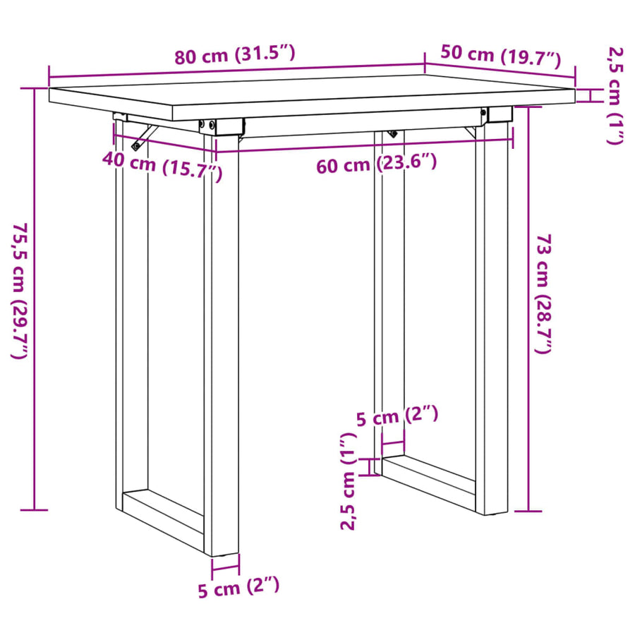 Eettafel O-frame 80x50x75,5 cm massief grenenhout en gietijzer