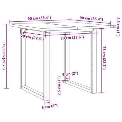 Eettafel O-frame 90x90x75,5 cm massief grenenhout en gietijzer