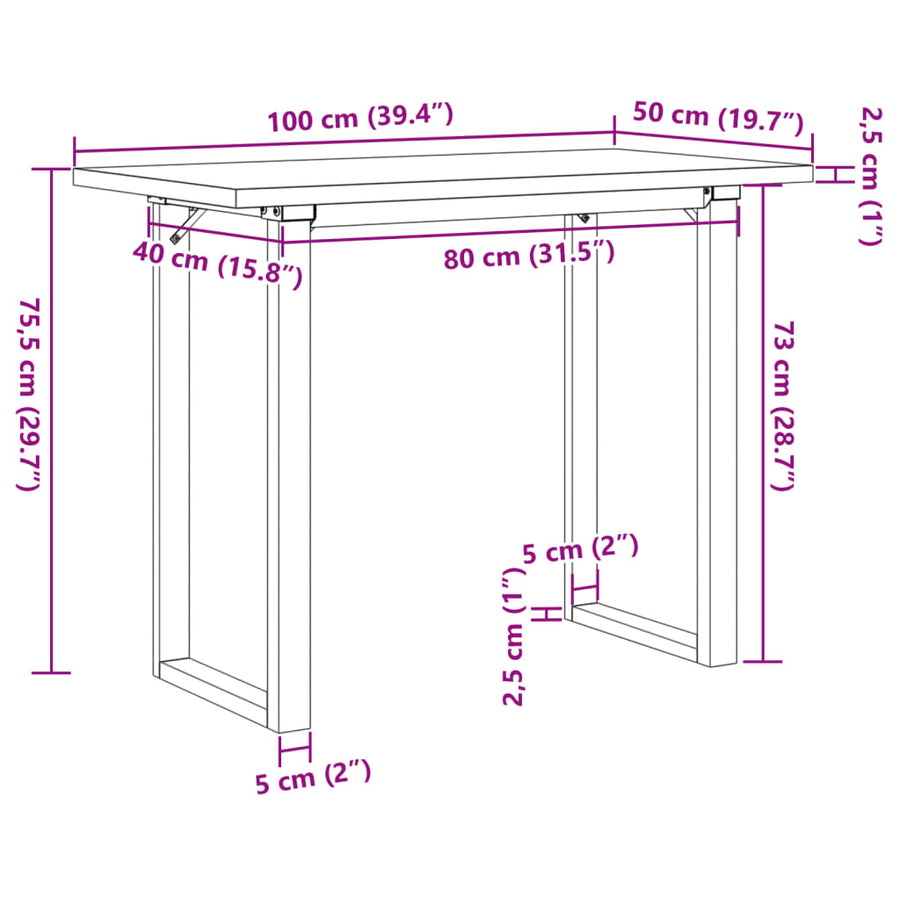 Eettafel O-frame 100x50x75,5 cm massief grenenhout en gietijzer