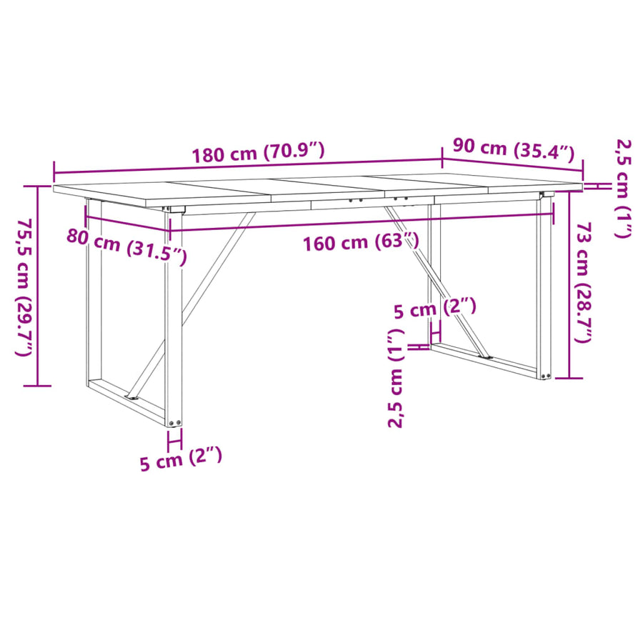 Eettafel O-frame 180x90x75,5 cm massief grenenhout en gietijzer