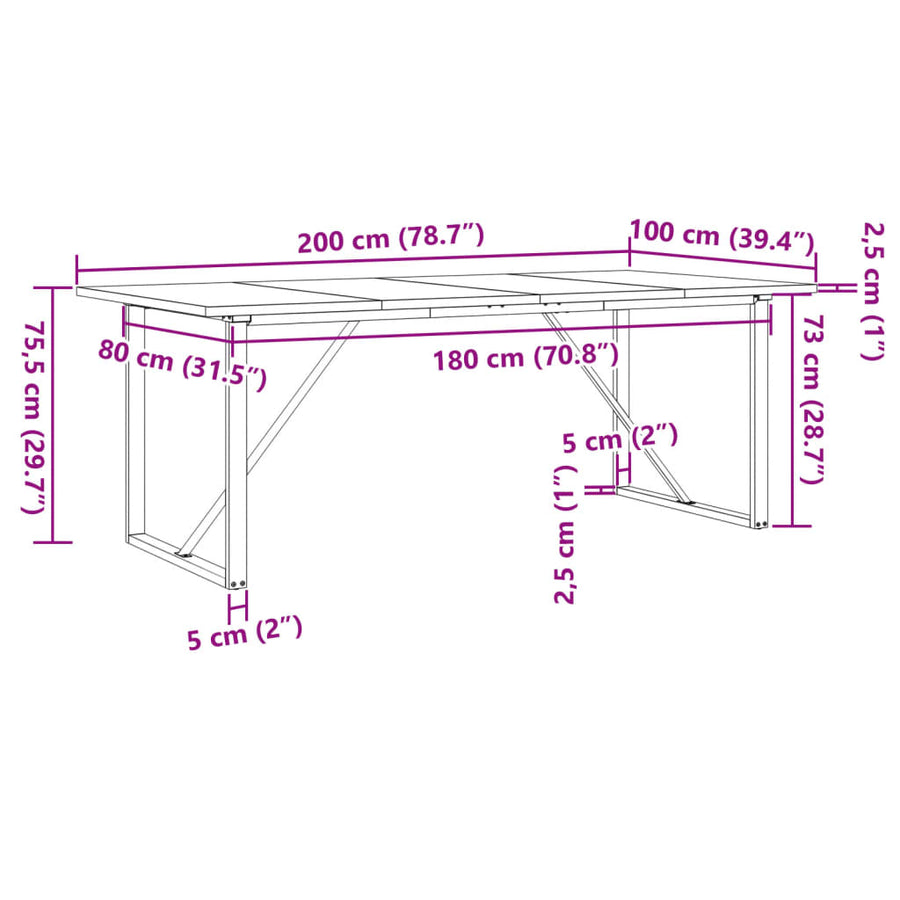 Eettafel 200X100X75,5 Cm Grenenhout En Staal 1