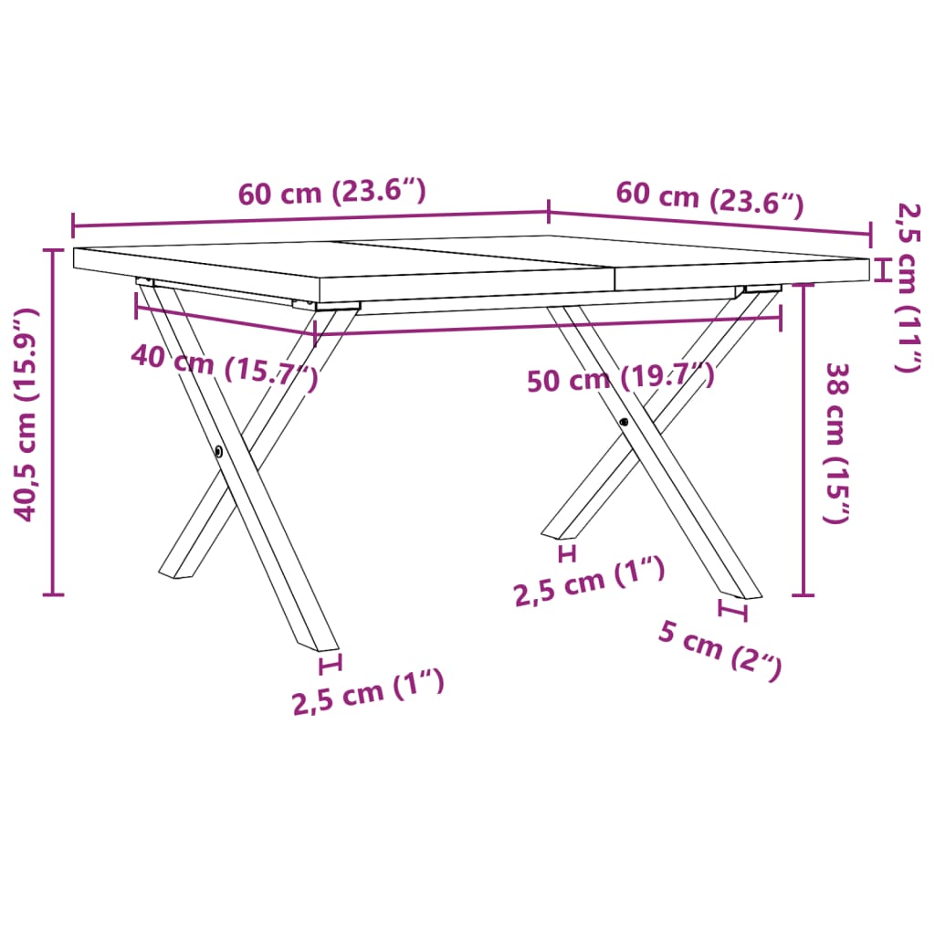 Salontafel X-frame 60x60x40,5 cm grenenhout en staal