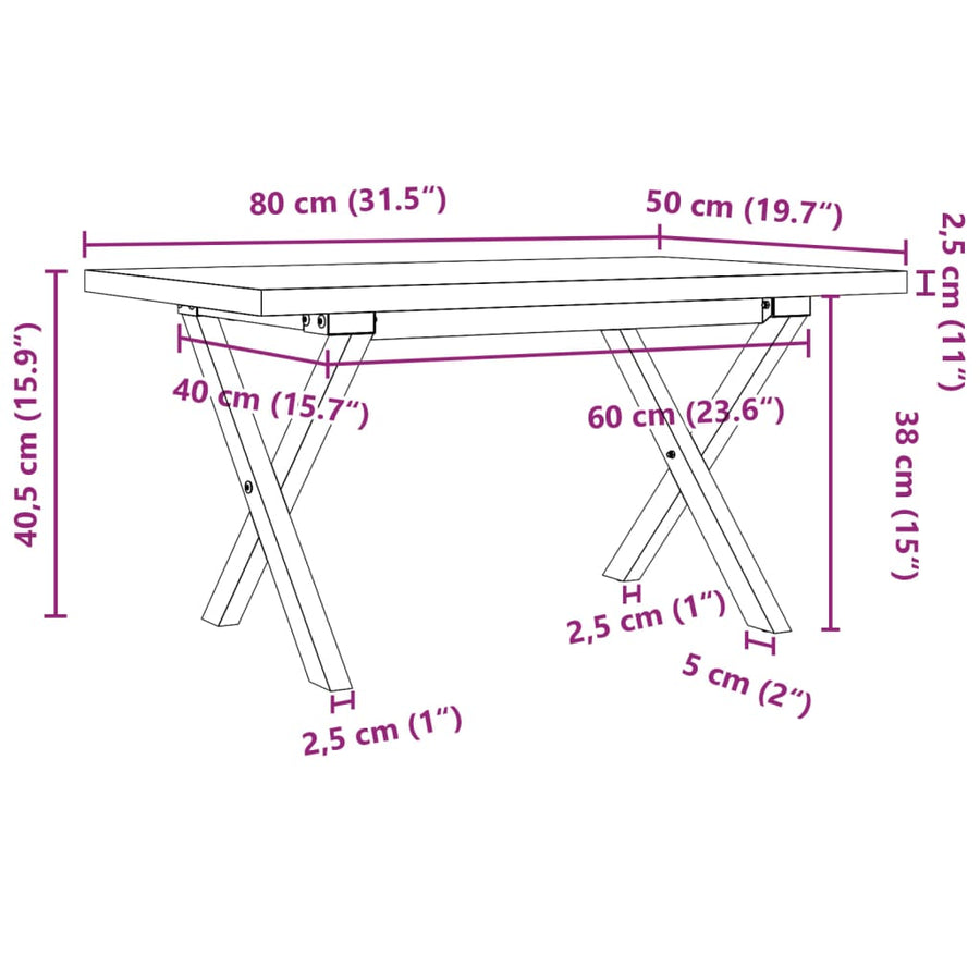 Salontafel X-frame 80x50x40,5 cm grenenhout en gietijzer