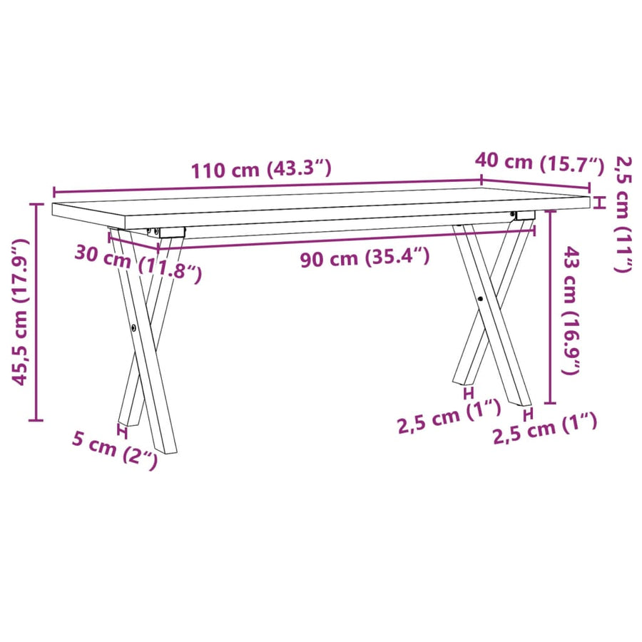 Salontafel X-frame 110x40x45,5 cm grenenhout en gietijzer