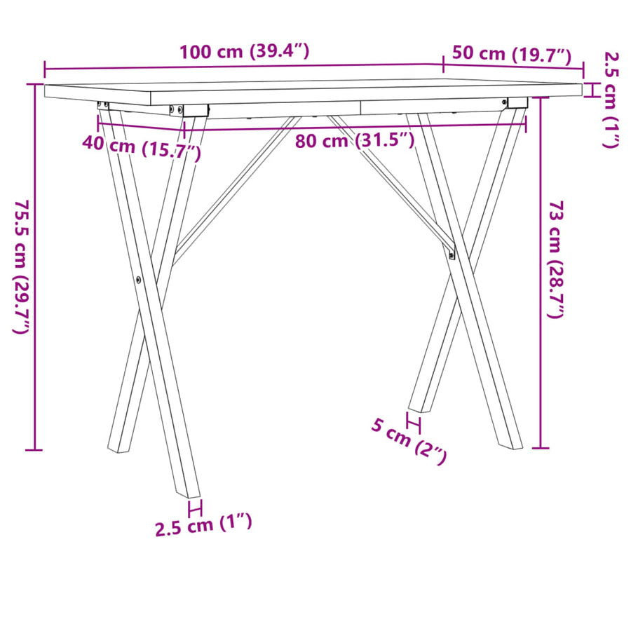 Eettafel 100X50X75,5 Cm Massief Grenenhout En Staal 1