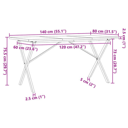 Eettafel X-frame 140x80x75,5 cm massief grenenhout en gietijzer