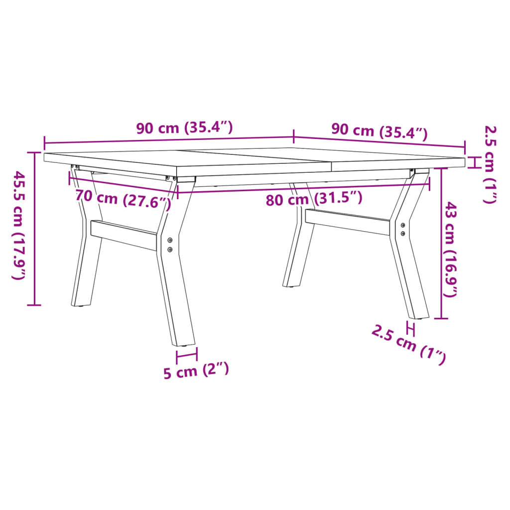 Salontafel Y-frame 90x90x45,5 cm grenenhout en gietijzer