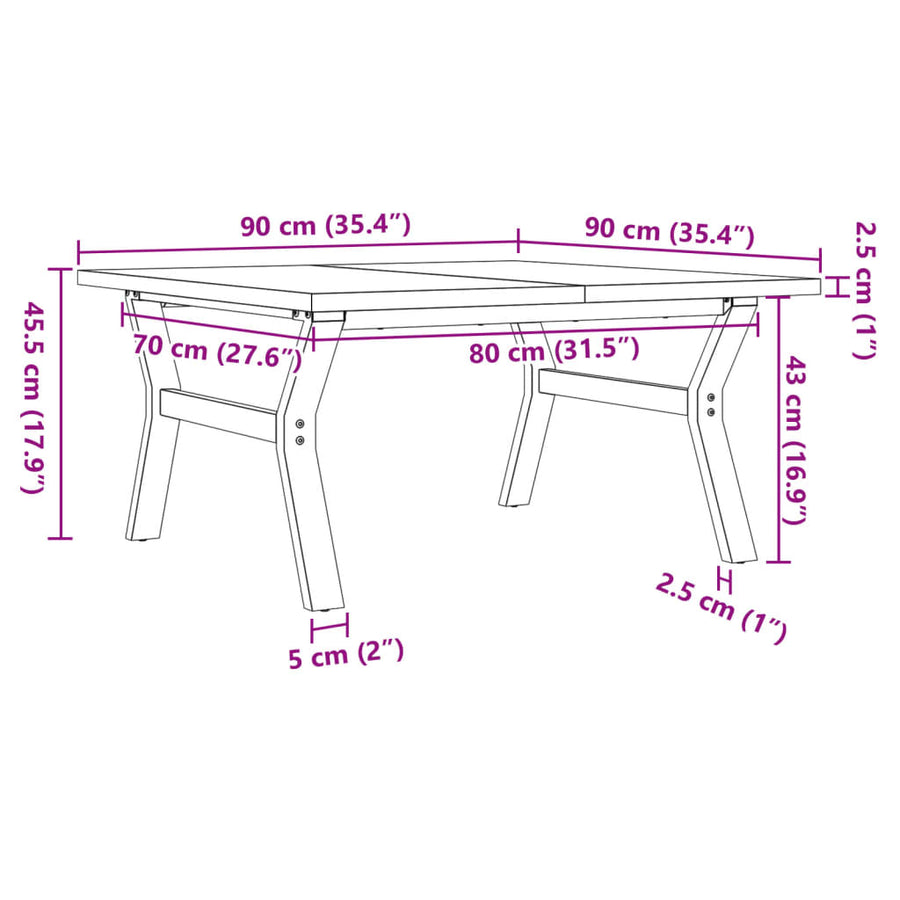 Salontafel Y-frame 90x90x45,5 cm grenenhout en gietijzer