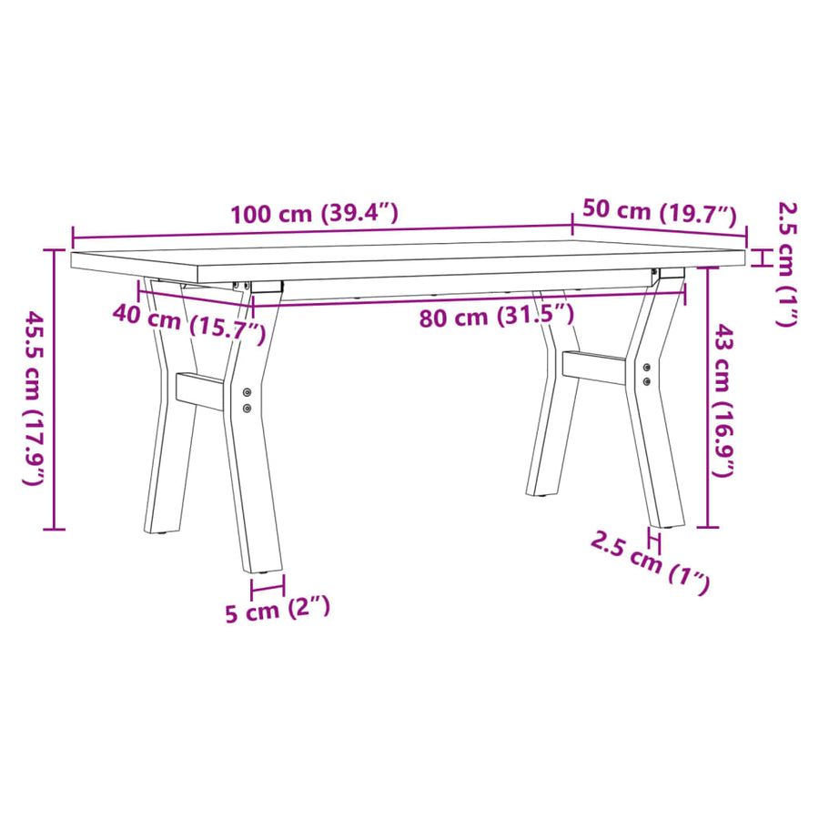 Salontafel Y-frame 100x50x45,5 cm grenenhout en gietijzer