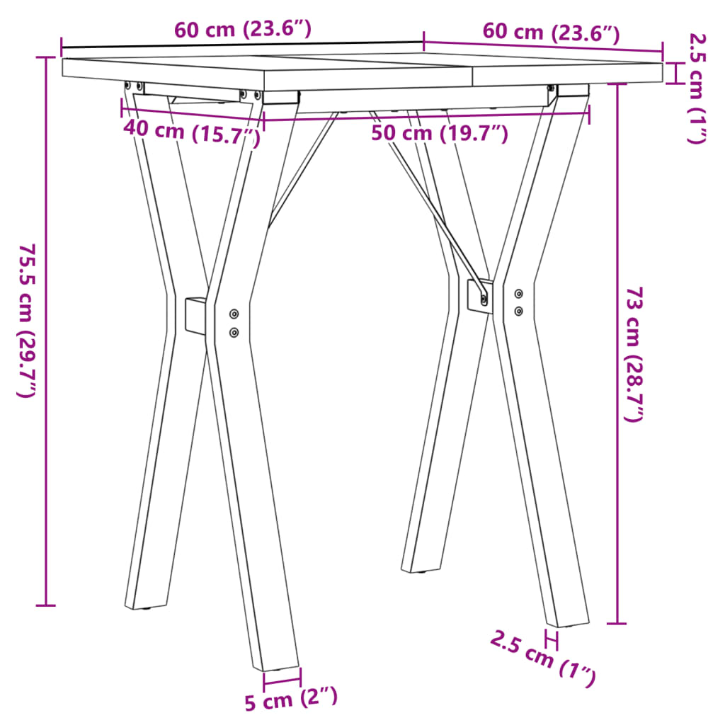 Eettafel Y-frame 60x60x75,5 cm massief grenenhout en staal