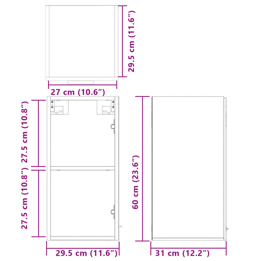 Hangkast 29,5x31x60 cm bewerkt hout sonoma eikenkleurig