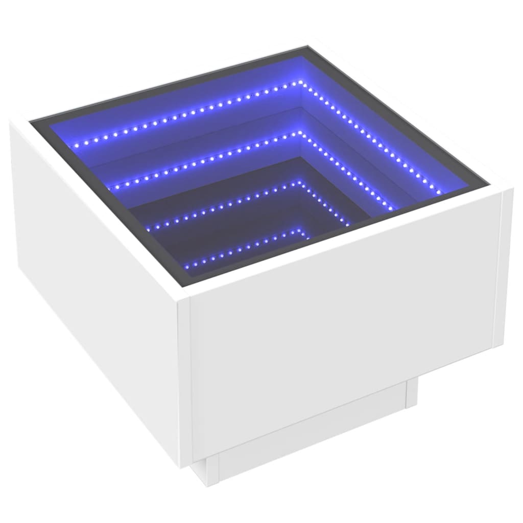 Bijzettafel met LED 40x40x30 cm bewerkt hout wit