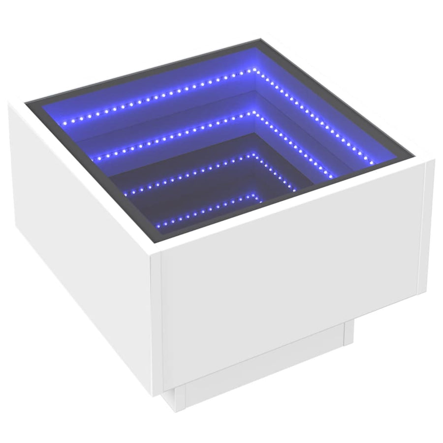 Bijzettafel met LED 40x40x30 cm bewerkt hout wit