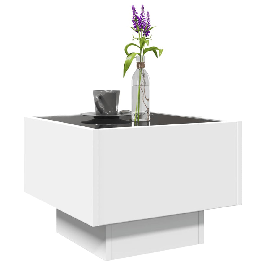 Bijzettafel met LED 40x40x30 cm bewerkt hout wit