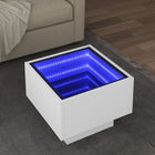 Side Table with LED 40x40x30 cm Treated Wood White
