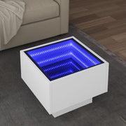 Bijzettafel 40x40x30 cm bewerkt hout wit LED