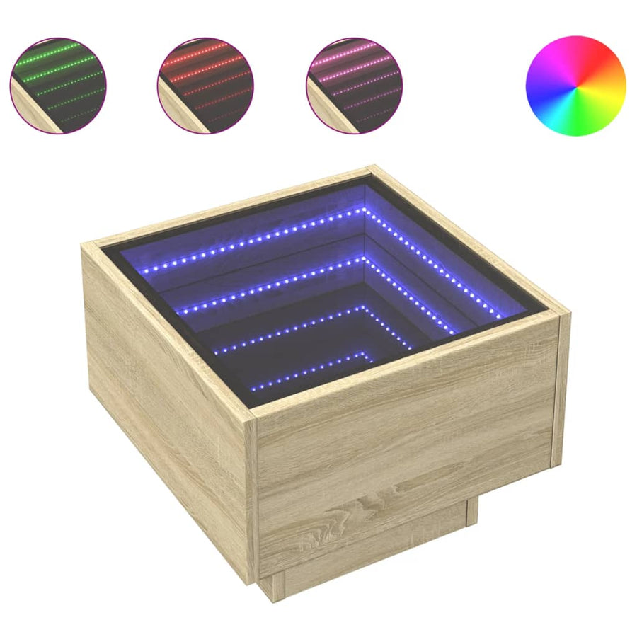 Bijzettafel met LED 40x40x30 cm bewerkt hout sonoma eikenkleur