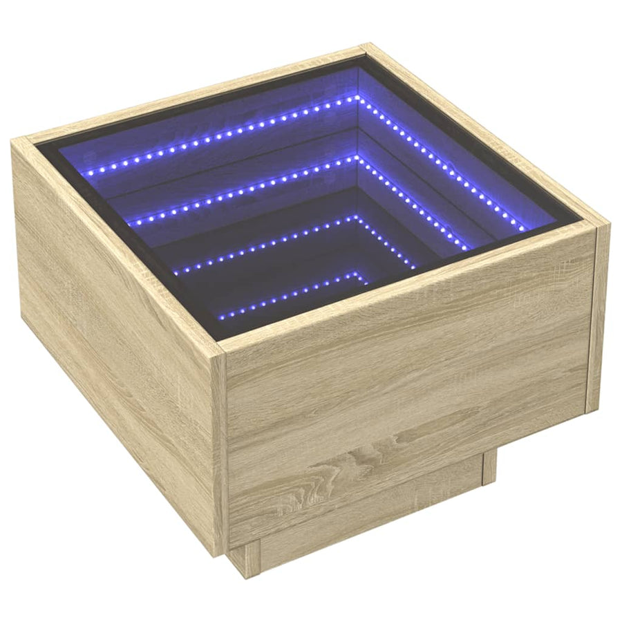 Bijzettafel met LED 40x40x30 cm bewerkt hout sonoma eikenkleur