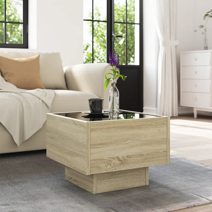 Bijzettafel met LED 40x40x30 cm bewerkt hout sonoma eikenkleur