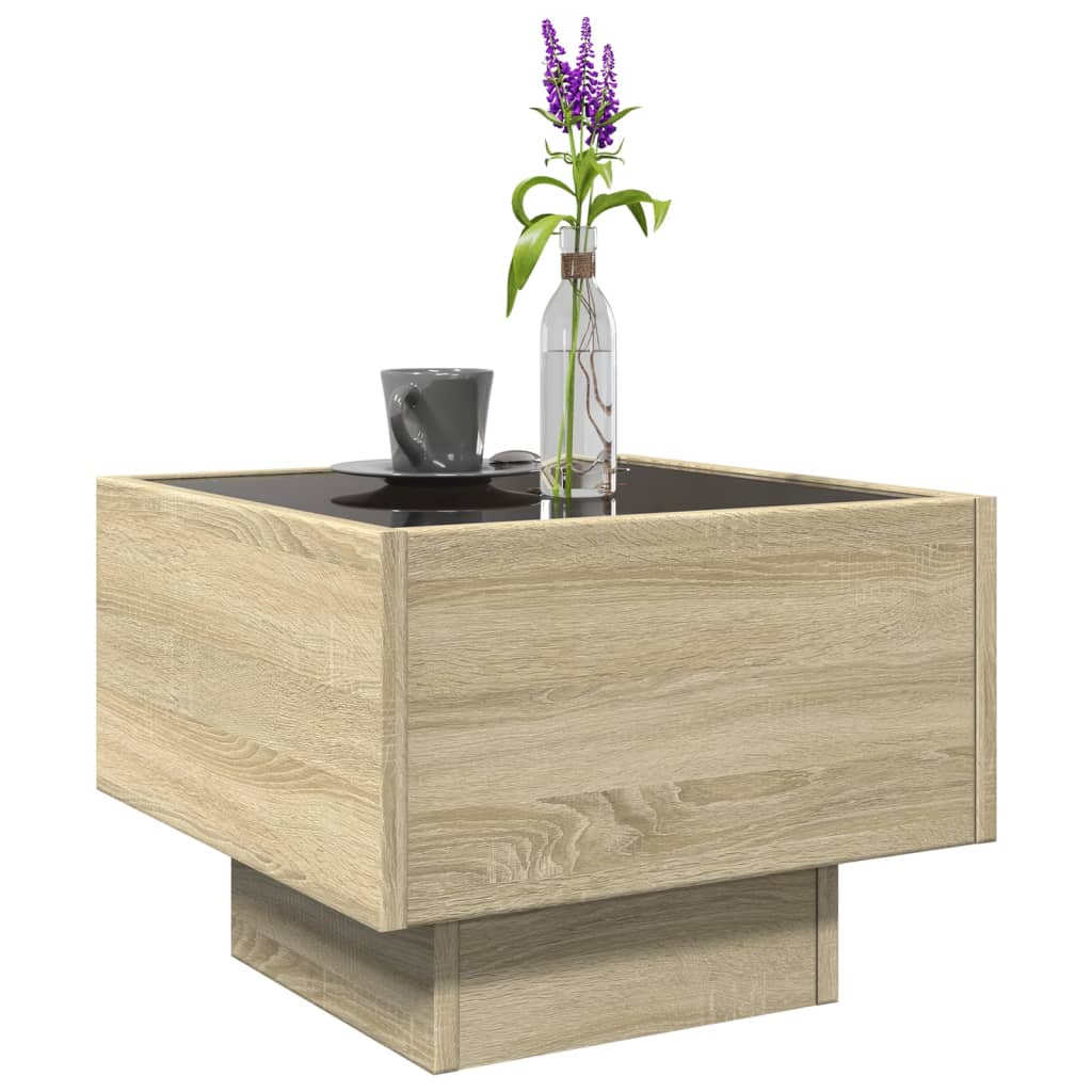 Bijzettafel met LED 40x40x30 cm bewerkt hout sonoma eikenkleur