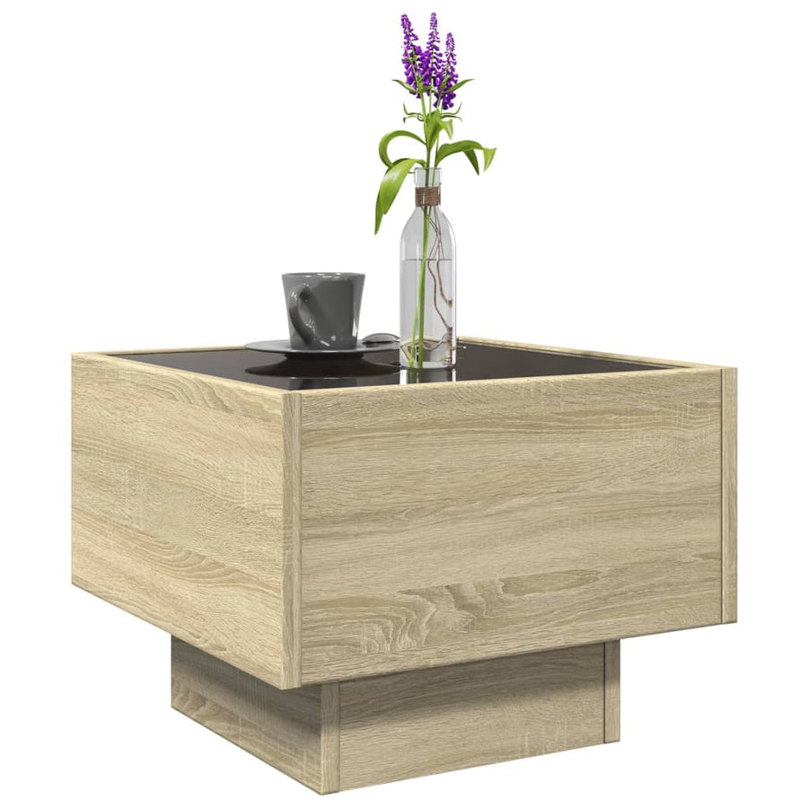 Bijzettafel met LED 40x40x30 cm bewerkt hout sonoma eikenkleur