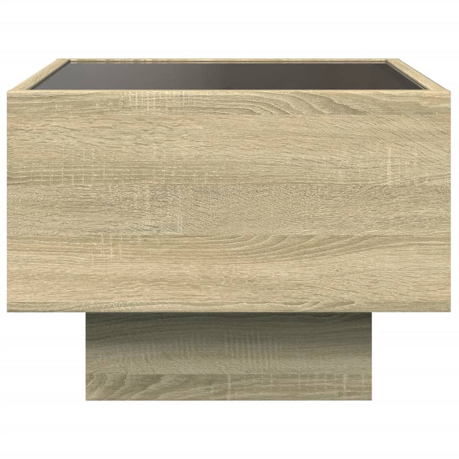 Bijzettafel met LED 40x40x30 cm bewerkt hout sonoma eikenkleur