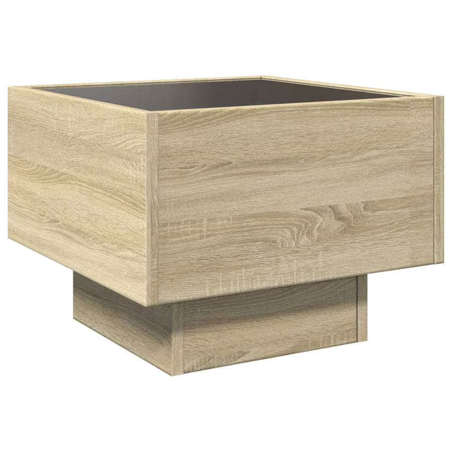 Bijzettafel met LED 40x40x30 cm bewerkt hout sonoma eikenkleur