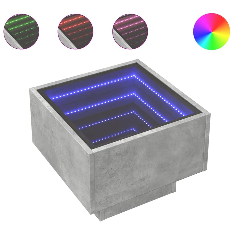 Bijzettafel met LED 40x40x30 cm bewerkt hout betongrijs