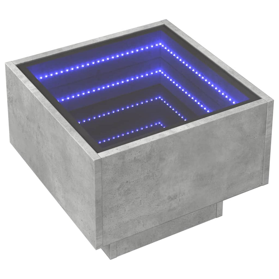 Bijzettafel met LED 40x40x30 cm bewerkt hout betongrijs