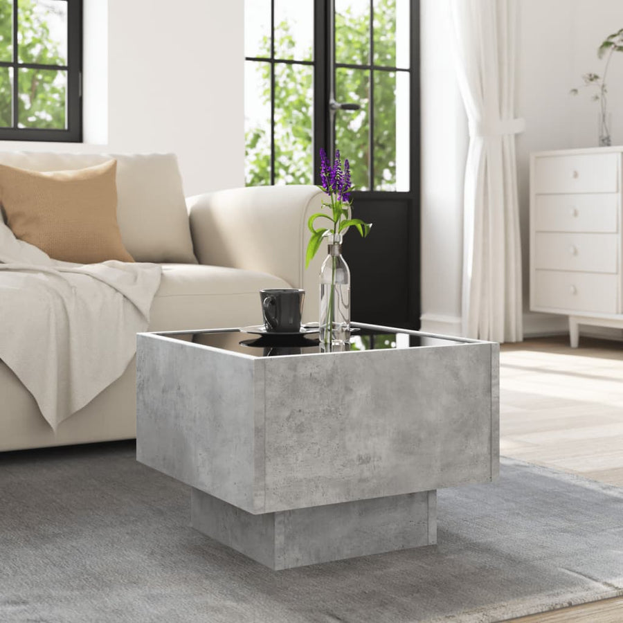 Bijzettafel met LED 40x40x30 cm bewerkt hout betongrijs