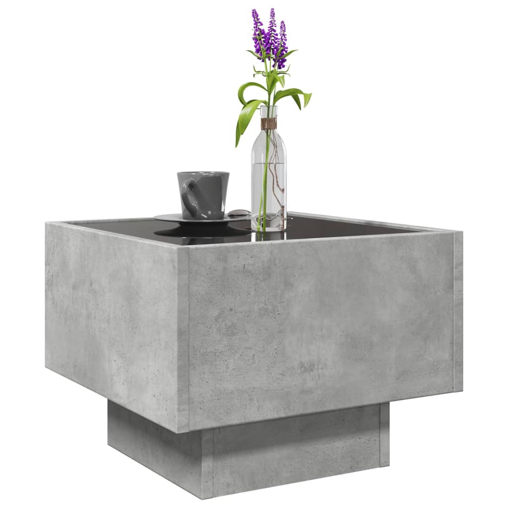 Bijzettafel met LED 40x40x30 cm bewerkt hout betongrijs